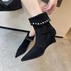 French Pointed Thick Heel Suede Fashion Short Boots Women's Spring and Autumn 2025 New Retro Rivet Western Thin Boots