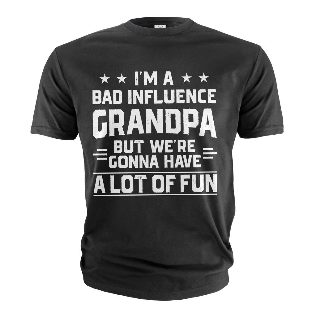 Men's Funny Grandpa Shirt Bad Influence Grandpa Tee Grandfather Humorous Gifts