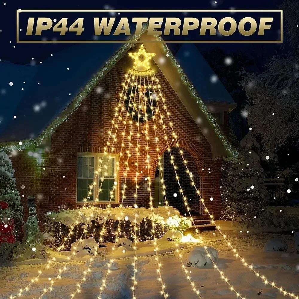 LED Star Waterfall Lights Indoor/Outdoor Christmas String Lights for Xmas Tree Ornaments Home Decor Navidad Gifts New Year
