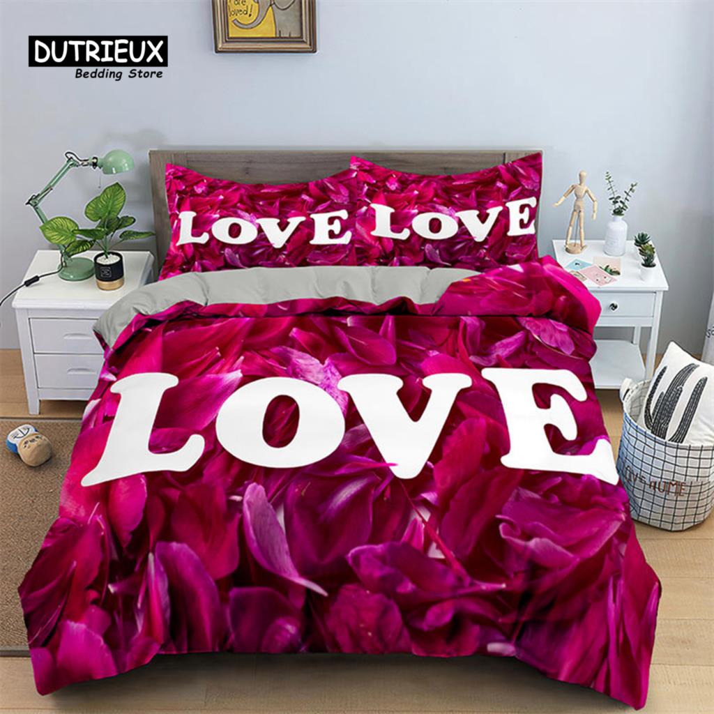 Romantic Flower Duvet Cover Rose Floral Bedding Set Microfiber Comforter Cover King For Girl Women Wedding Valentine's Day Decor