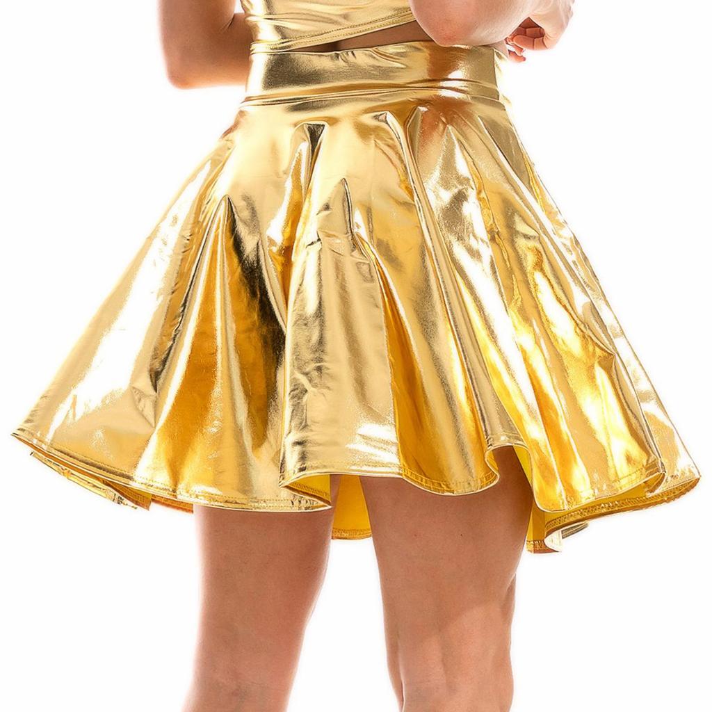 High Waist Flare Skirt Club Stage Costume Party Dancewear Shiny Ruffle Skirts for Women