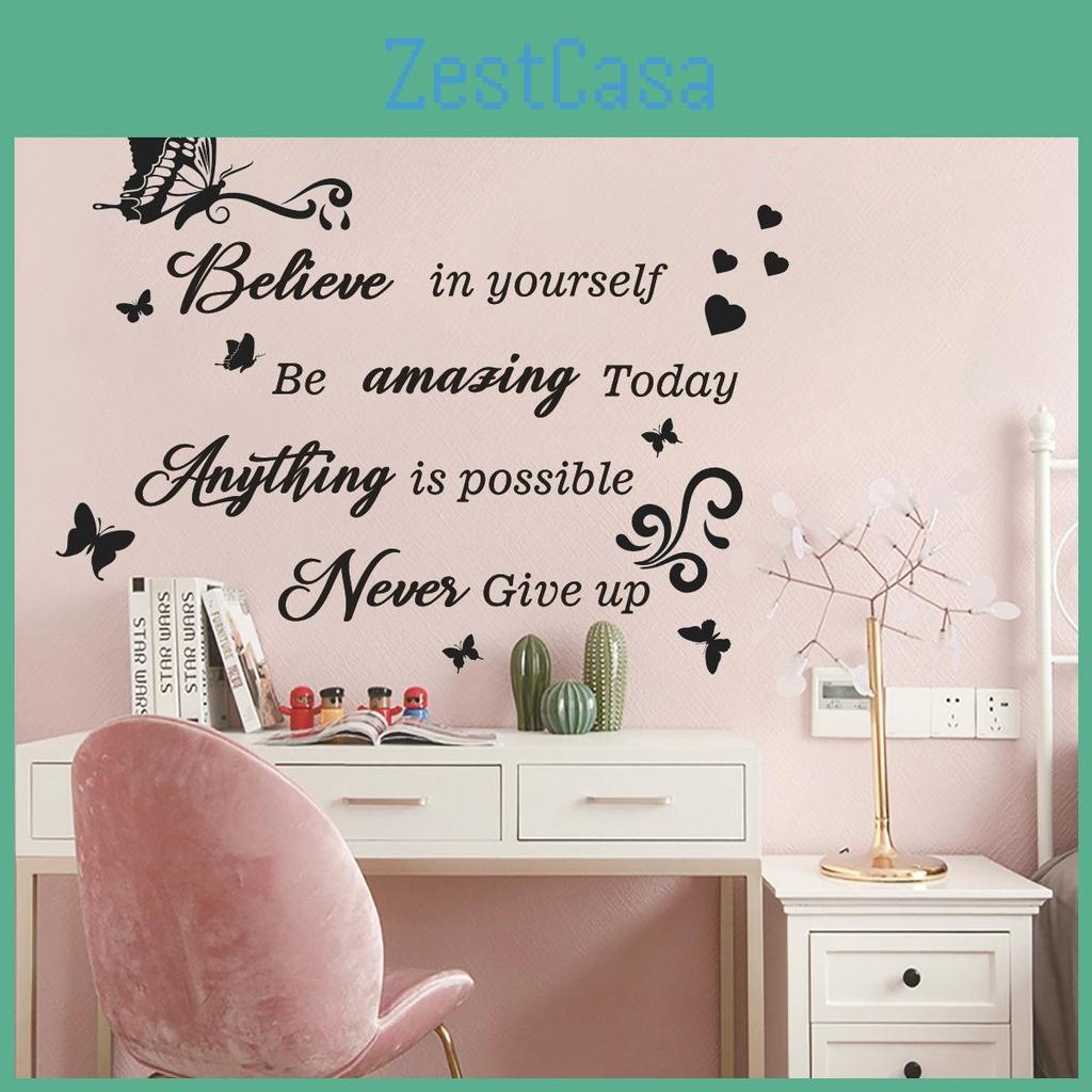 60x30cm Inspirational Quotes Wall Stickers Letter Wall Art Stickers Motivational Removable Wall Decor Positive Word Butterfly Decals Peel And Stick
