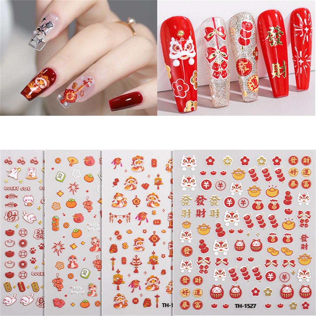 1 Sheet Chinese New Year Nail Stickers with Cartoon Designs Festival Nail Accesories Nail Decals for DIY Nail Art
