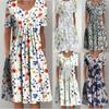 Summer Womens Dresses for Women Print Dress Round Neck Short Sleeve Retro Dress Casual Loose Dress