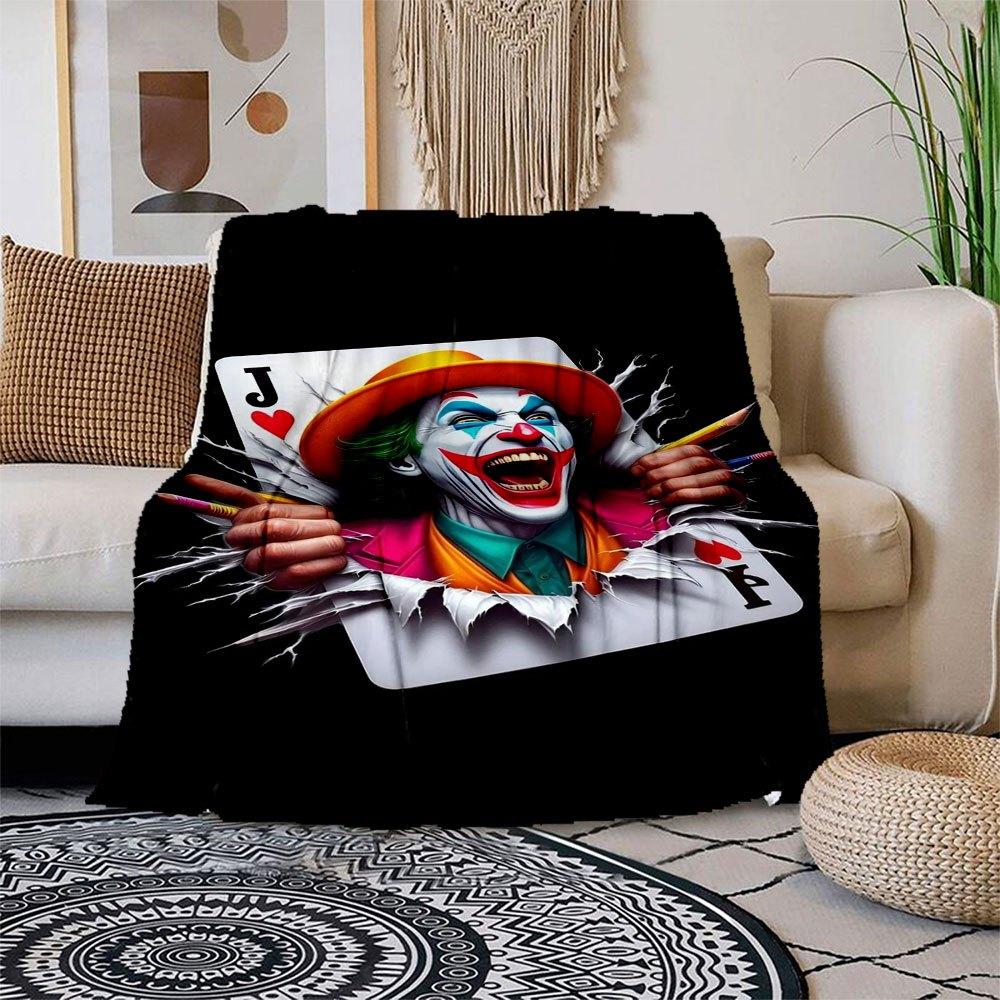 Joker Playing Card Wall Art Decor Blanket Flannel Throw Blanket for Sofa, Bed, Travel, Camping, Office 100x150cm