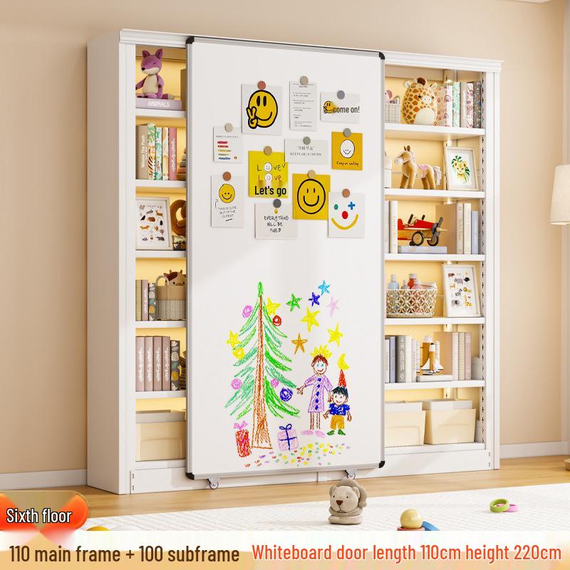 Steel Bookshelf with Whiteboard Doors, Multi-Layer Library Bookcase, Children's Picture Book Rack