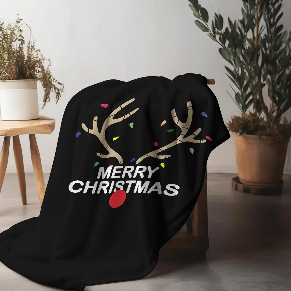 Tuniu Merry Christmas Black Throw Blanket Santa Claus Reindeer Festive Gift for Home Decoration 75X95CM