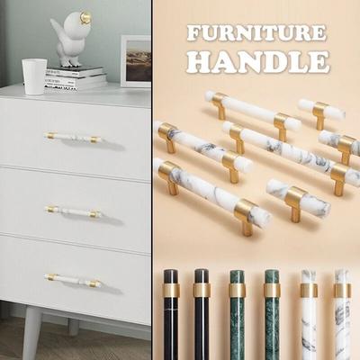Natural Marble + Brass T Bar Cabinet Handle and Knobs Kitchen Cupboard Door Pulls Furniture Handle Dresser Knob Hardware 1pc