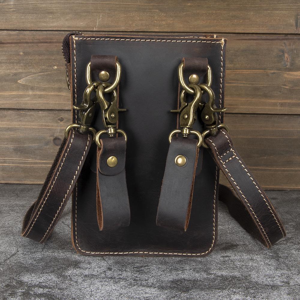 Pánská vintage ručně vyrobená kožená crossbody taška přes rameno z hovězí kůže s poutkem na opasek pro mobilní telefony
