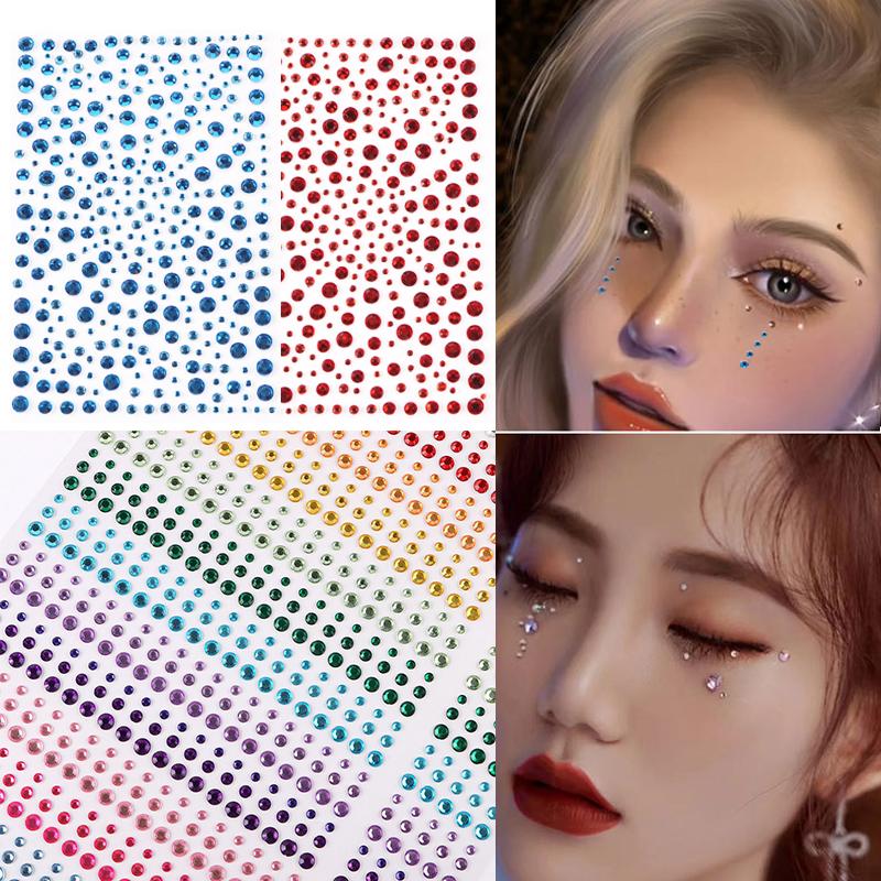 

Тени для век смешанного размера, бриллианты для лица, для музыкального фестиваля, Хэллоуина, вечерние ювелирные наклейки, самоклеящиеся поддельные татуировки для ногтей
