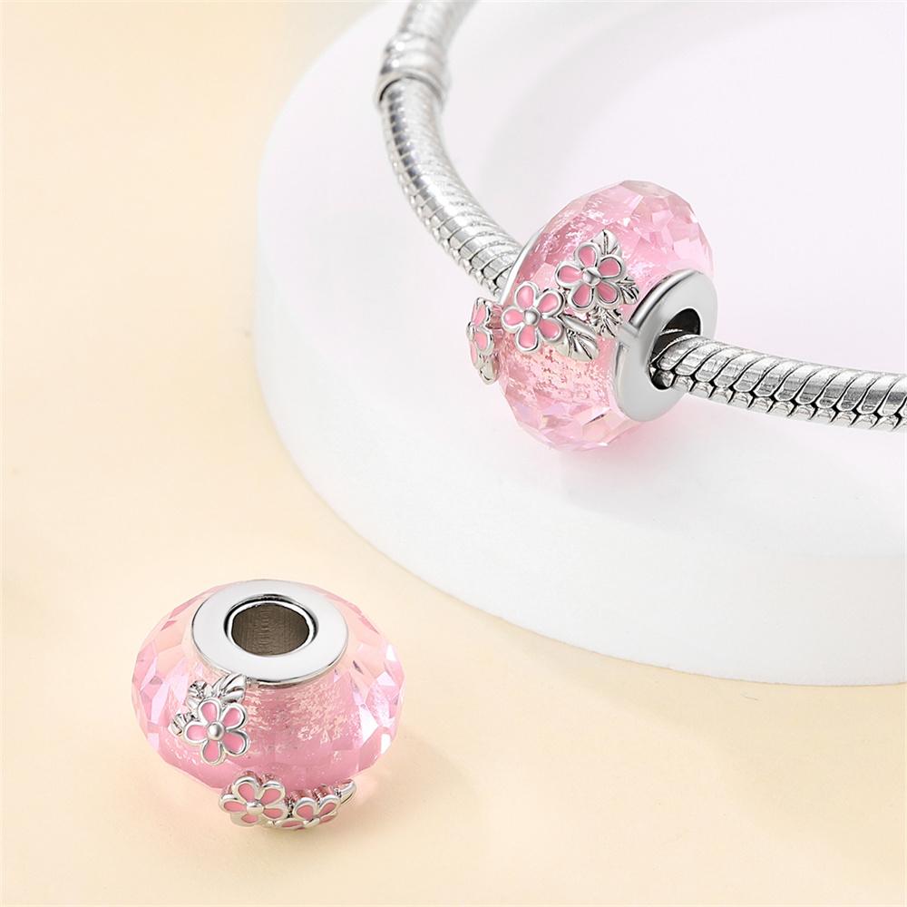 925 Silver Sparkling Blue Glass Beads with Petal Design Charm Fit Original Bracelets Necklaces Jewelry For Women