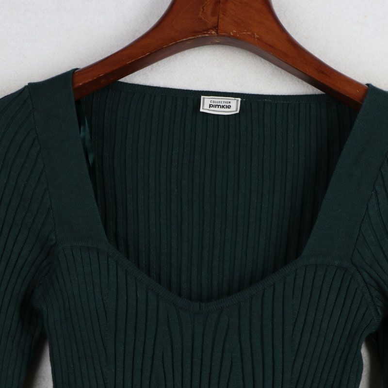 Sunshine House New Arrival Export European and American Women's Clothing Square Collar Slimming Slim Looking Elastic Knitwear Sweater Bottoming Shirt