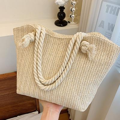 Natural Linen Women's Tote Bag Versatile Beach & Travel Shoulder Bag Spacious Durable Design for Casual Shopping Minimalist Style
