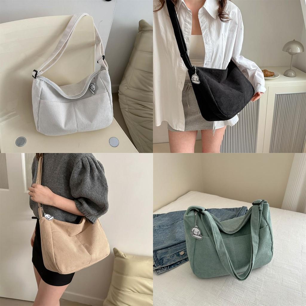 Crossbody Tote Womens Bag Corduroy Soft Textured For School Commute Essentials