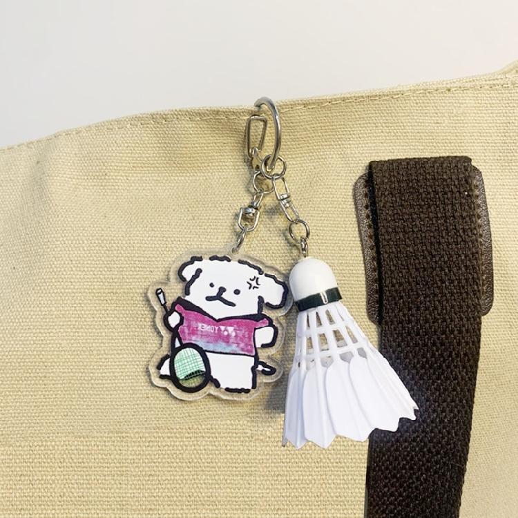 Badminton Pendant Acrylic Key Rings Decoration Bag Cartoon Dog Badminton Key Chain Small Keychain Hanging Pendants