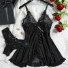 Sommer Sexies Dessous-Kleid Damen Spitze Durchsichtiges Nachthemd Nachtwäsche Einfarbig Schlank Weich V-Ausschnitt Unterkleid Nachtwäsche & Kleider