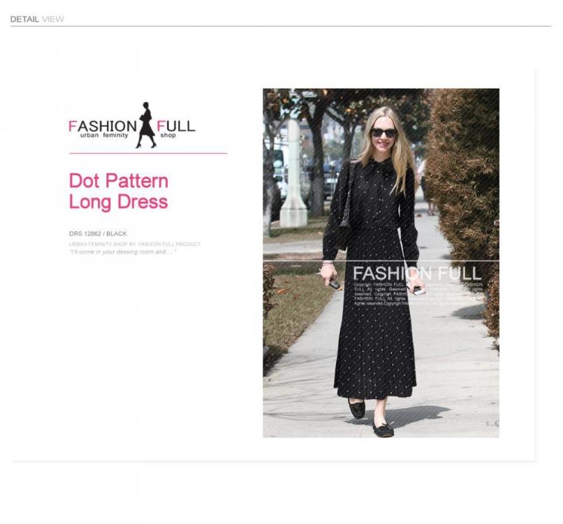 Übergröße Böhmisches Gepunktetes Plissee Langarmkleid für Damen