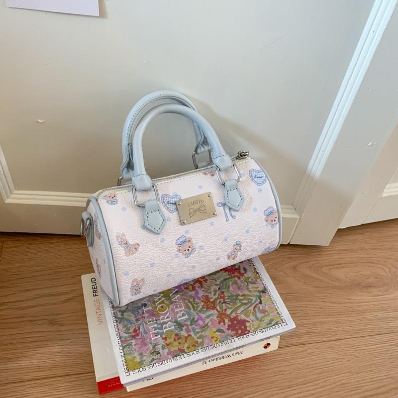 Premium Sense Portable Cylinder Small Bag Women's New Retro Printed Bag Shoulder Bag Oblique Span