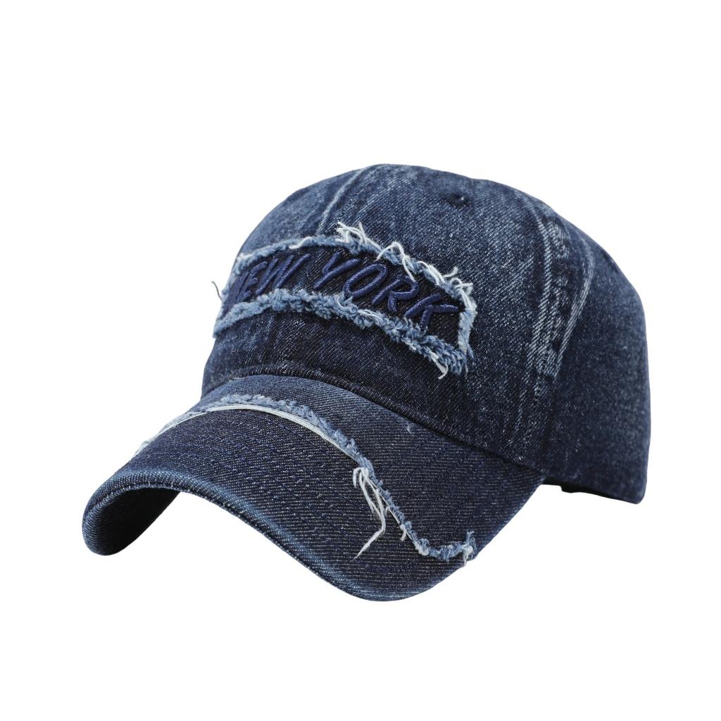 Vintage NEW YORK Ripped Washed Denim Baseball Cap Male Heavy Industry Couple Face Small Sunscreen Cap