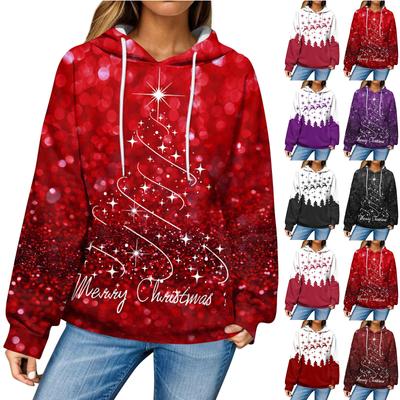 Women's Casual Fashion Christmas Printed Long Sleeve Pullover Hoodies Sweatshirts