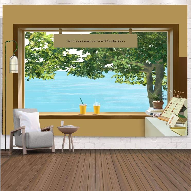 

Гобелен с изображением гор и дикой природы за окном, гобелен для спальни, гостиной, украшение на стену дома, гобелен 100x75cm