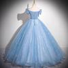 Vestido Longo Azul Ombro Sentido Avançado Formatura Bar Mitzvah Tocar Piano Bel Canto Solo Vocal Arte Exame Vestido