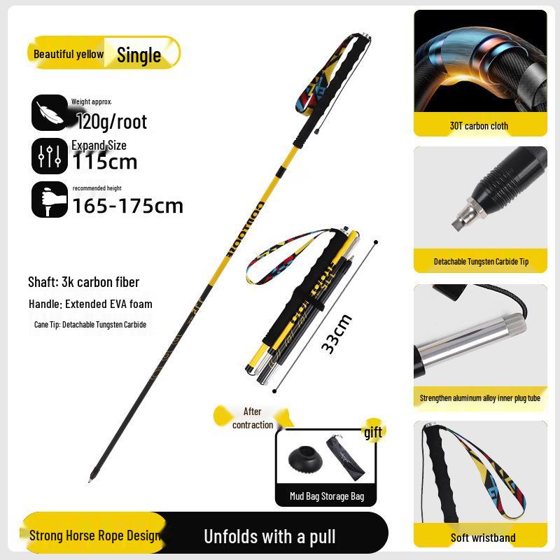 Kuangtu Ultra-Light 3K Carbon Fiber Folding Trekking Poles for Hiking