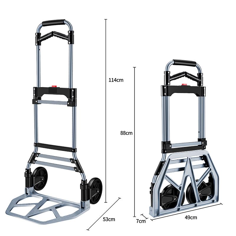 Folding Aluminum Hand Truck Dolly Cart 150KG Capacity Heavy Duty Two-Wheeled TPR Wheels Industrial Cargo Handling Storage