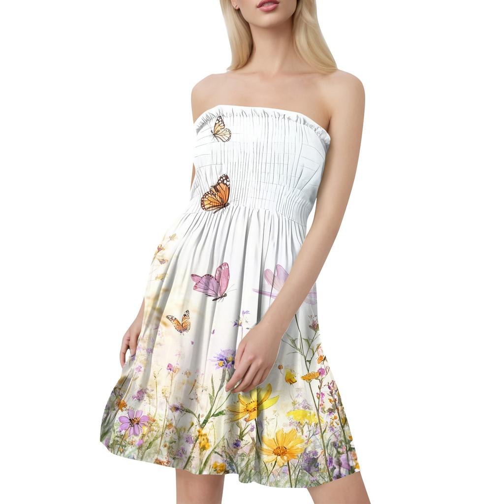 Damen Sommerkleider Mode Damen Casual Bandeau Blumendruck Ärmelloses Kleid