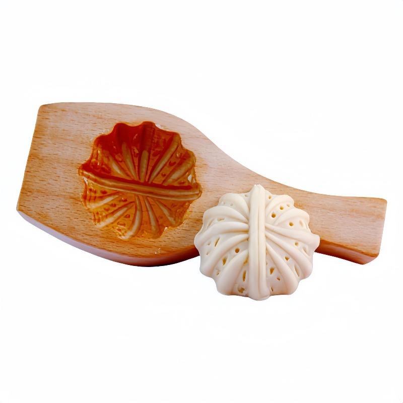 Household Kitchen Pasta Mold - Handmade Baozi Pattern Steamed Bread & Walnut Mooncake Baking Wooden Flower Roll Mould