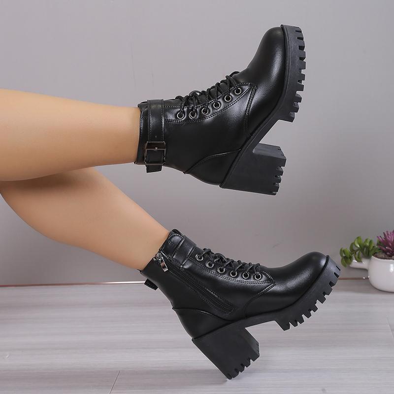 Winter Fashion Comfortable Elegant Square with Women's Shoes Side Zipper Round Head Solid Color Simple Thick Heel Boots