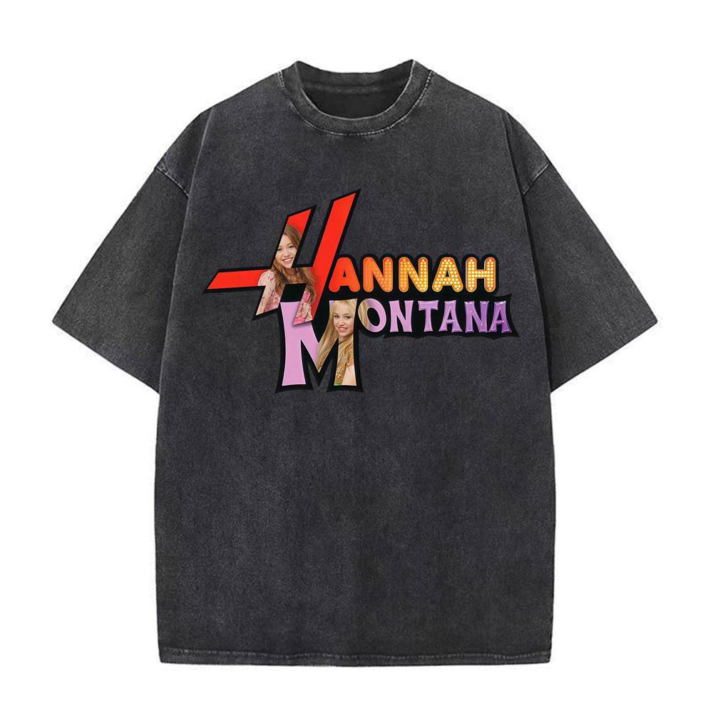 Vintage TV Character Pop Star Singer Hannah Montana T Shirts Unisex Women Fashion Aesthetic Washed Short Sleeve Tshirts Streetwear