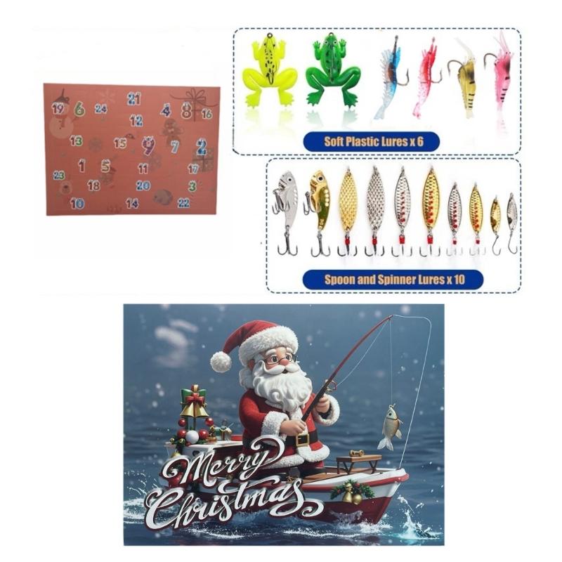 24Pcs Fishing Tackle Advent Calendar Fishing Lure Swimbaits Artificial Hard Baits Christmas Gift for Dad & Fishing Lover