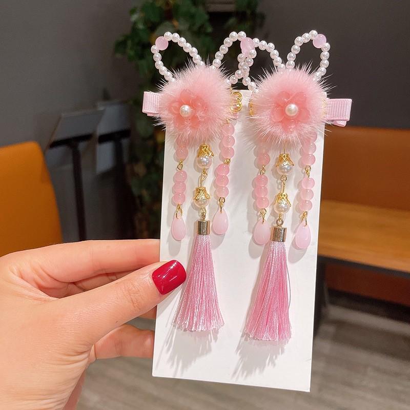 Red New Year Hanfu Hair Clips for Girls - Chinese Style Floral Headwear