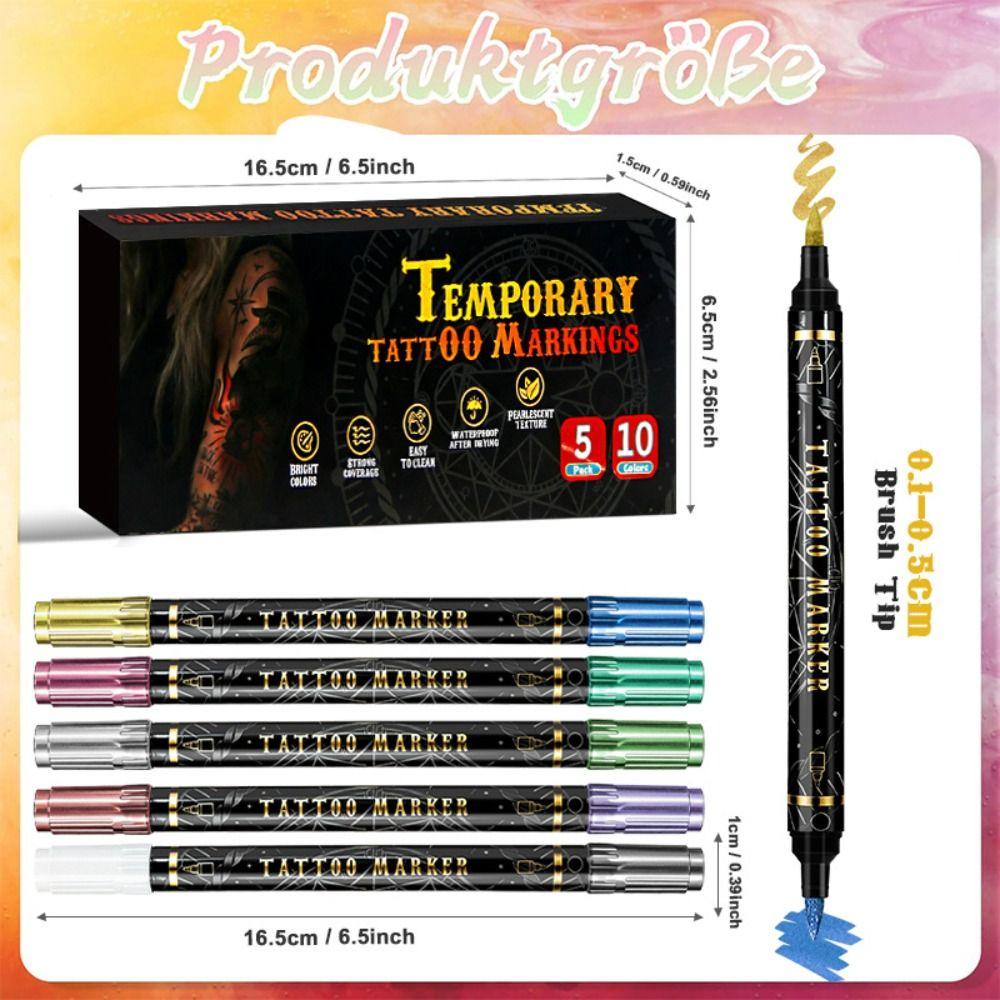 10 Colors Temporary Tattoo Pen Non-Toxic Easy Wash Off Tattoo Marker Pen Water-Based Tattoo Doodle Pen