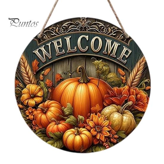 Harvest Festival Party Supplies Welcome Sign for Front Door, Rustic Wooden Hanging Weather Resistant Entryway with Hemp Rope, Autumn Pumpkin