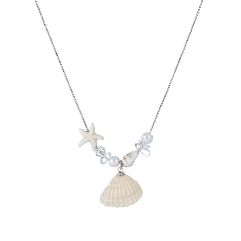Seaside Starfish & Seashell Pendant Necklace: Summer Accessory for Women, Perfect for Enhancing Skirt Outfits and Creating a Coastal Vibe.