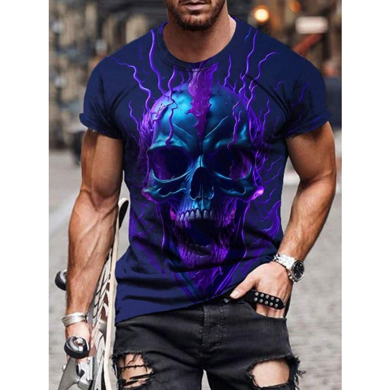 Fashion Men's T Shirt vintage Skull Printed T-Shirt Harajuku Horror Short Sleeve t
