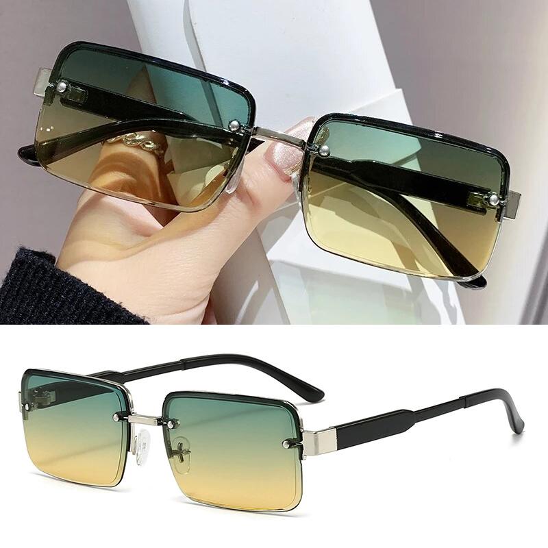 Korean Fashion Aviator Sunglasses For Men And Women Metal Small Square Frame Gradient Lens Shades Glasses Outdoor UV Resistance