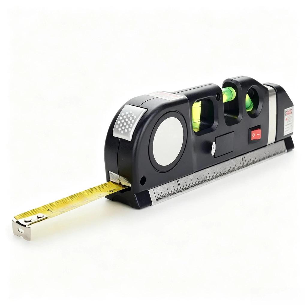 Laser Level Tool with Bubble Level & Ruler, Cross-Line Laser Level for Home Improvement, DIY, Tiling, Hanging & Measuring