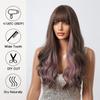 ALAN EATON Brown Synthetic Wig with Purple Highlights Colored Cosplay Party Hair Long Wavy Wigs with Bangs Heat Resistant Fiber