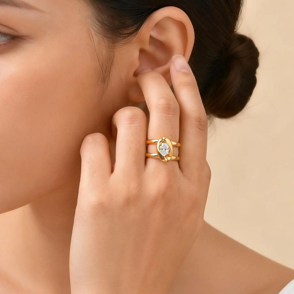 Fashion Shiny Zircon Geometric Line Open Rings for Women, High Quality Stainless Steel Ring, Gold Plated Luxury Finger Jewelry