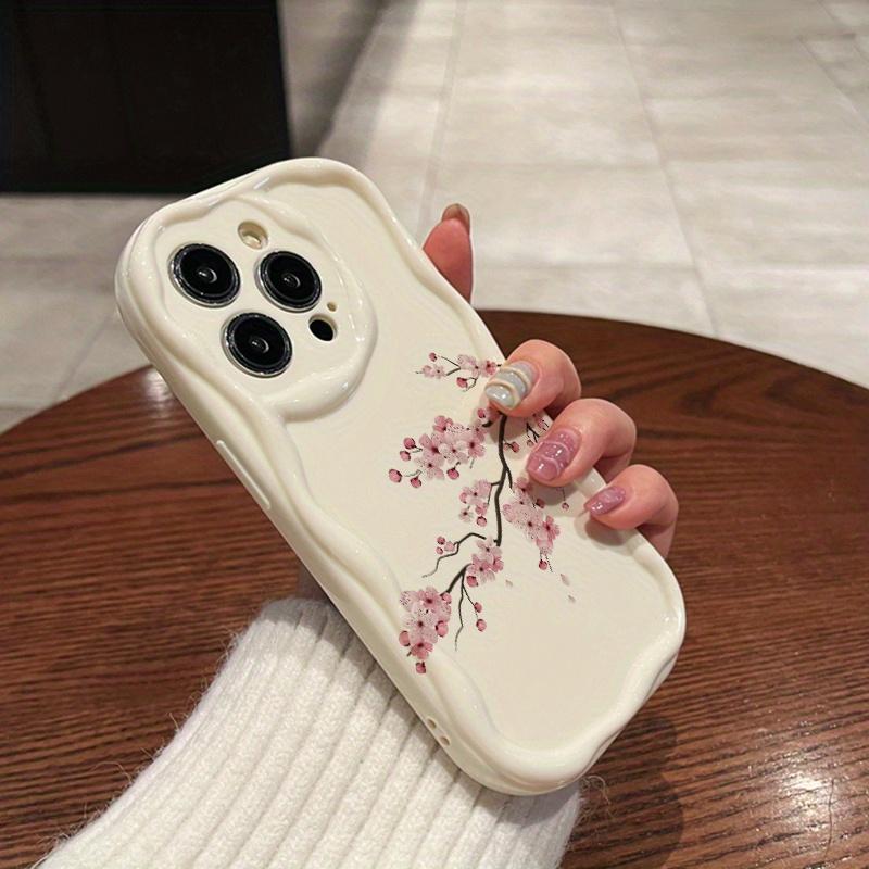 Pink cherry blossom TPU pattern mobile phone case suitable for iPhone17 16 15 14 13 12 11Pro/ Max /Plus anti-fall and shockproof