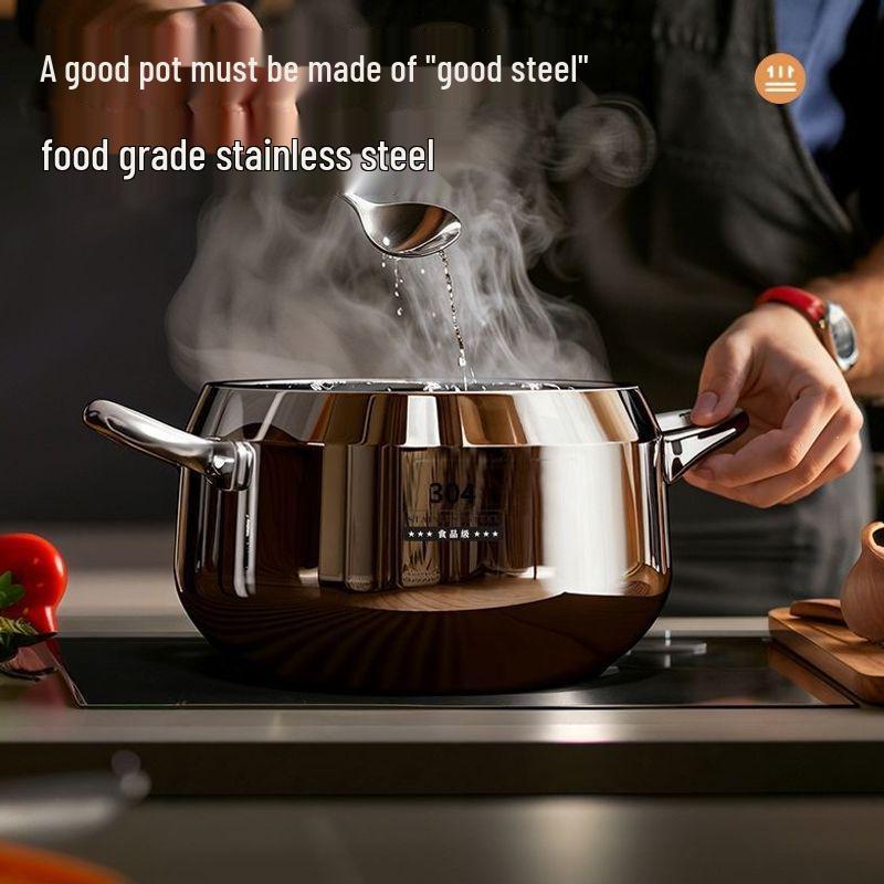 304 Stainless Steel Three-Layer Deep Soup Pot for Induction and Gas Stoves - Ideal for Baby Bottles, Stock, and Porridge.