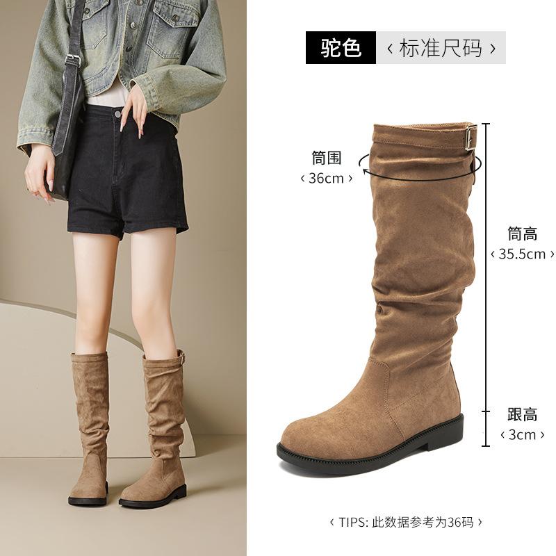 Augustine Boots New Autumn Tall British Style Black Knight Boots Retro Pile Boots