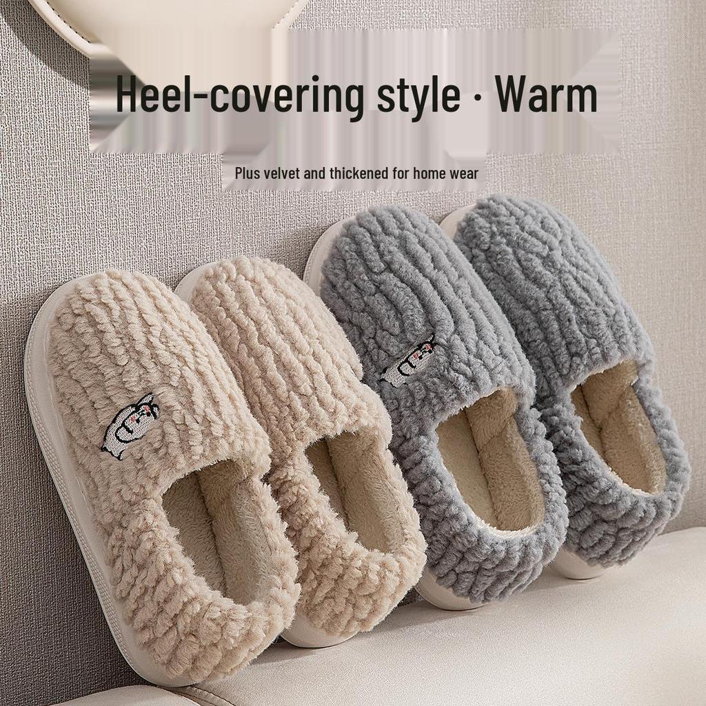 Men's and Women's Winter Cotton Slippers, Fully Enclosed Heel, Thick Sole, Indoor/Outdoor Use, Flat Bottom, Couple's Style