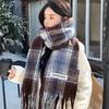 Korean Style Plaid Mohair Scarf - Women's Winter Imitation Cashmere Shawl