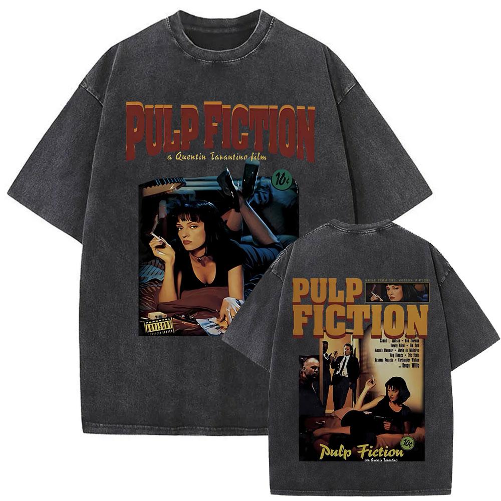 Famous Director Quentin Tarantino Movie Pulp Fiction Vintage Washed T-shirt Men Women Hip Hop Fashion Oversized T Shirts Tops S разноцветный