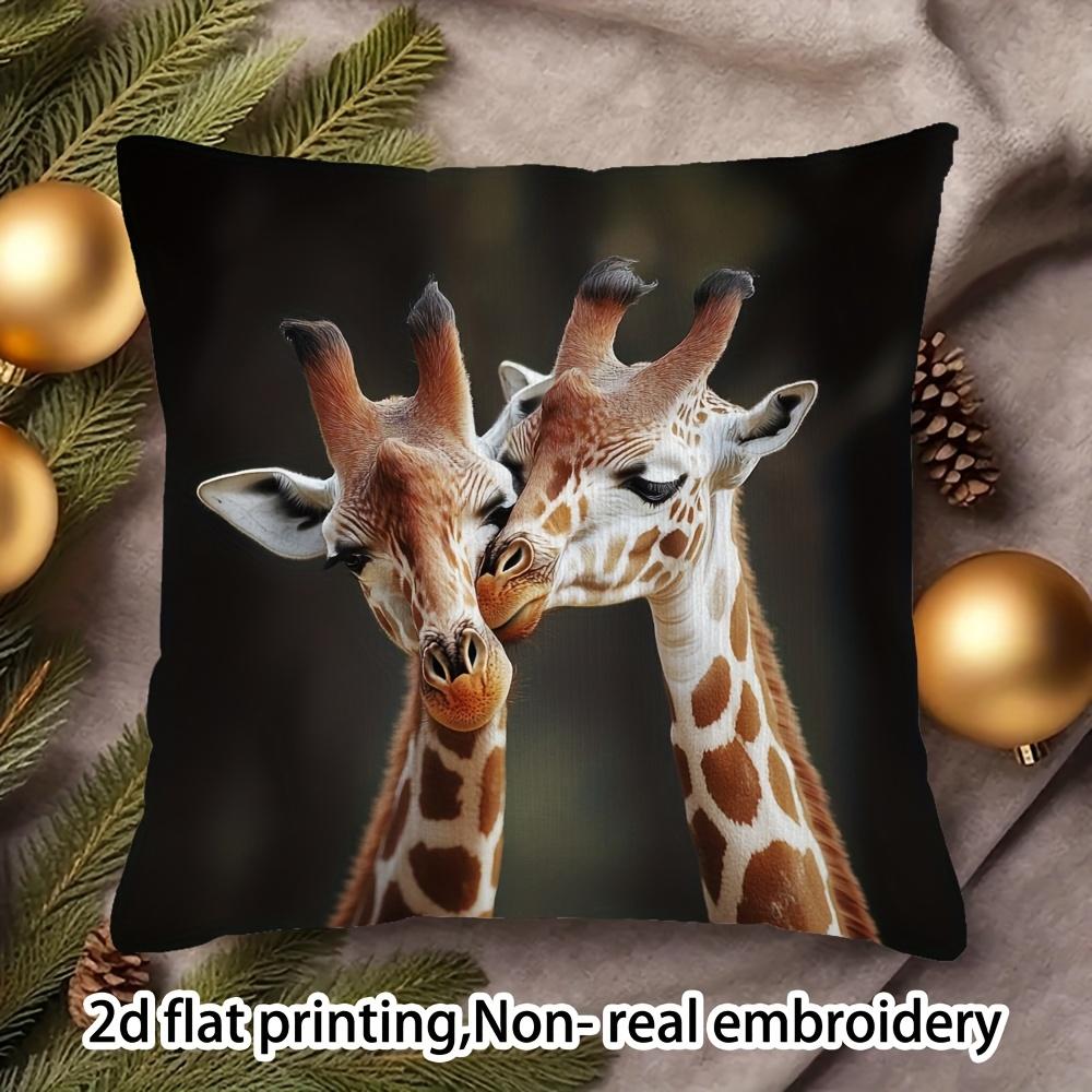 1pc, Giraffe Print Pillowcase - Short Plush, Cute Giraffe Pattern, Single-Sided Print, Soft Decor, Zipper Closure, Machine Washable - Suitable for Roo