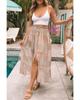 Azura Exchange Flower Print Maxi Skirt with Smocked Waist and Button Slit